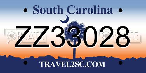 ZZ33028 South Carolina License Plate
