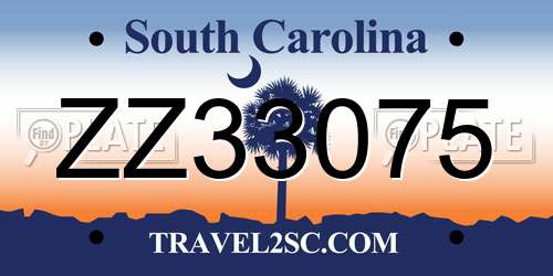 ZZ33075 South Carolina License Plate