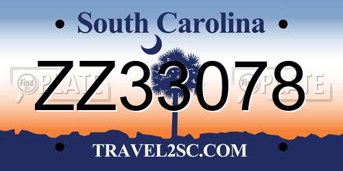 ZZ33078 South Carolina License Plate