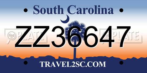 ZZ36647 South Carolina License Plate