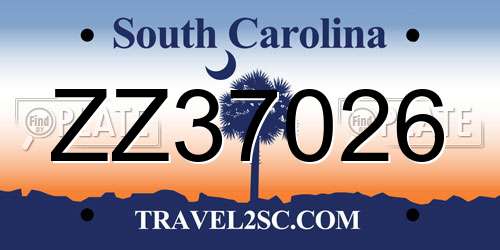 ZZ37026 South Carolina License Plate
