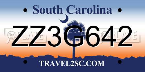 ZZ3G642 South Carolina License Plate