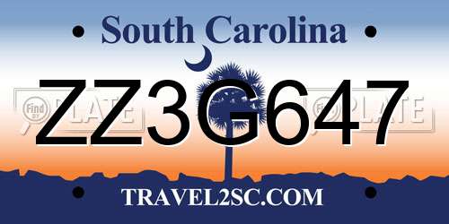ZZ3G647 South Carolina License Plate