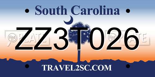 ZZ3T026 South Carolina License Plate