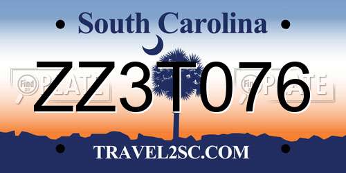 ZZ3T076 South Carolina License Plate