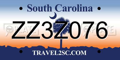 ZZ3Z076 South Carolina License Plate