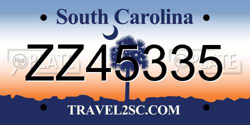 ZZ45335 South Carolina License Plate