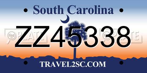 ZZ45338 South Carolina License Plate