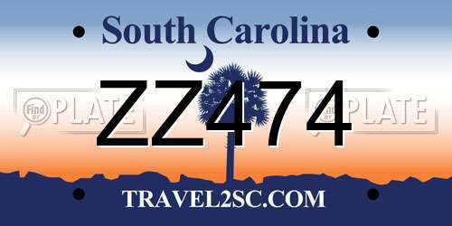 ZZ474 South Carolina License Plate