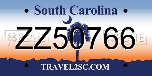 ZZ50766 South Carolina License Plate