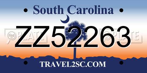 ZZ52263 South Carolina License Plate
