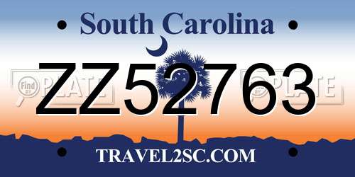 ZZ52763 South Carolina License Plate