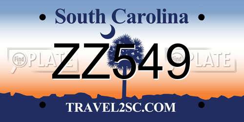 ZZ549 South Carolina License Plate
