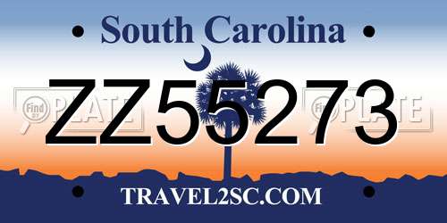 ZZ55273 South Carolina License Plate