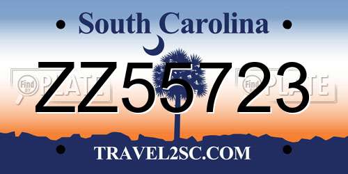 ZZ55723 South Carolina License Plate
