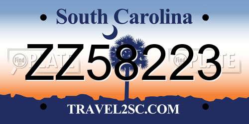 ZZ58223 South Carolina License Plate