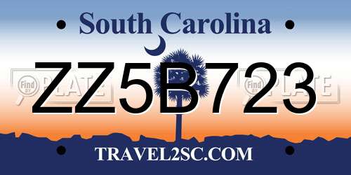 ZZ5B723 South Carolina License Plate
