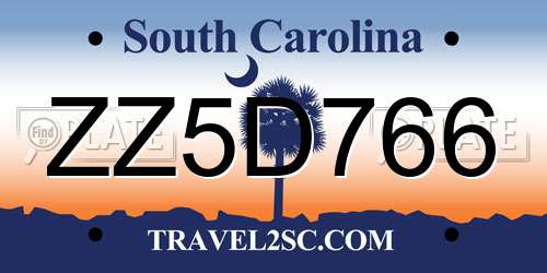 ZZ5D766 South Carolina License Plate