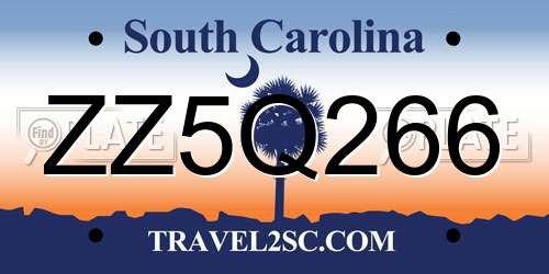 ZZ5Q266 South Carolina License Plate