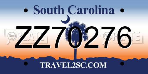 ZZ70276 South Carolina License Plate