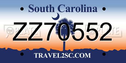 ZZ70552 South Carolina License Plate