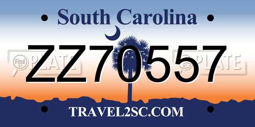 ZZ70557 South Carolina License Plate