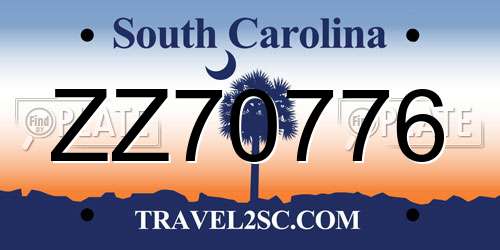 ZZ70776 South Carolina License Plate