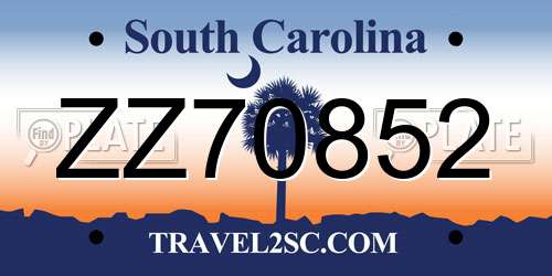 ZZ70852 South Carolina License Plate