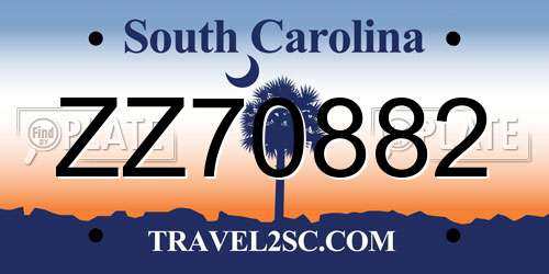 ZZ70882 South Carolina License Plate