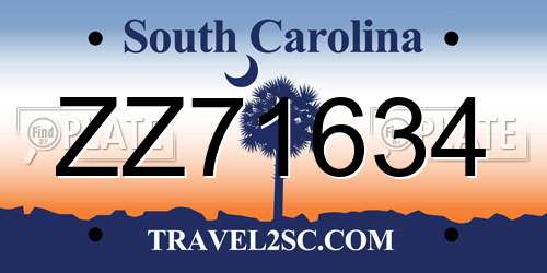 ZZ71634 South Carolina License Plate