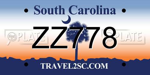 ZZ778 South Carolina License Plate