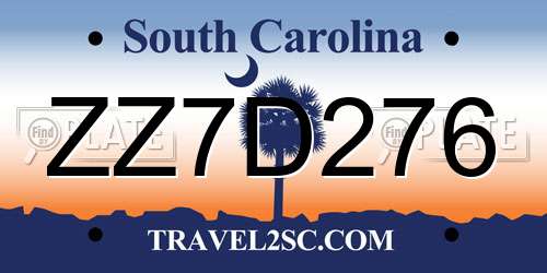 ZZ7D276 South Carolina License Plate