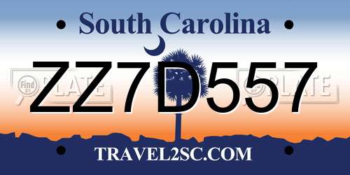 ZZ7D557 South Carolina License Plate