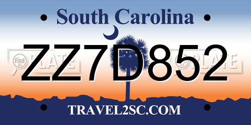 ZZ7D852 South Carolina License Plate