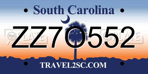 ZZ7O552 South Carolina License Plate