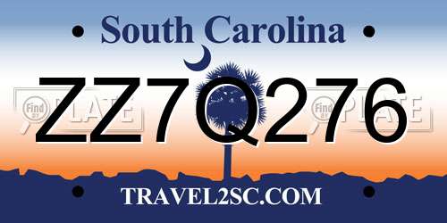 ZZ7Q276 South Carolina License Plate