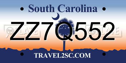 ZZ7Q552 South Carolina License Plate