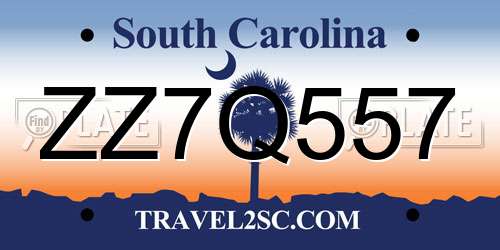 ZZ7Q557 South Carolina License Plate