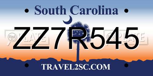 ZZ7R545 South Carolina License Plate