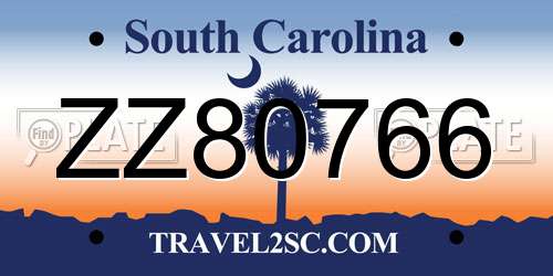 ZZ80766 South Carolina License Plate