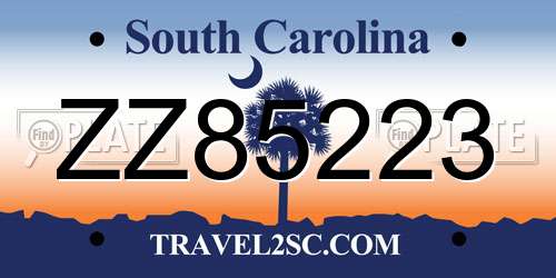 ZZ85223 South Carolina License Plate