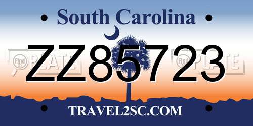 ZZ85723 South Carolina License Plate