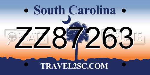 ZZ87263 South Carolina License Plate