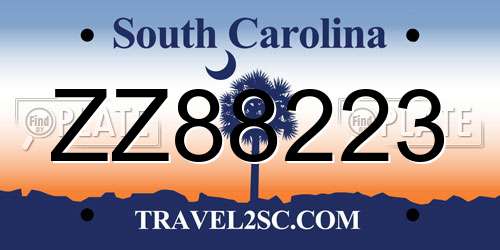 ZZ88223 South Carolina License Plate