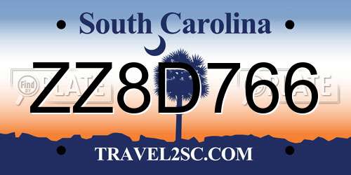 ZZ8D766 South Carolina License Plate