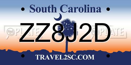 ZZ8J2D South Carolina License Plate