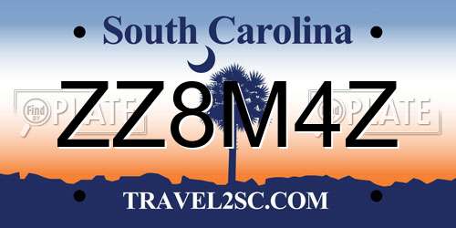 ZZ8M4Z South Carolina License Plate