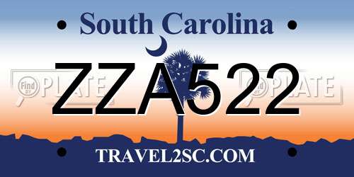 ZZA522 South Carolina License Plate