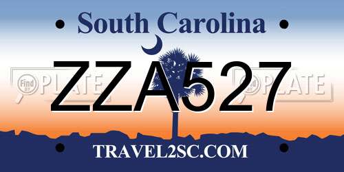 ZZA527 South Carolina License Plate