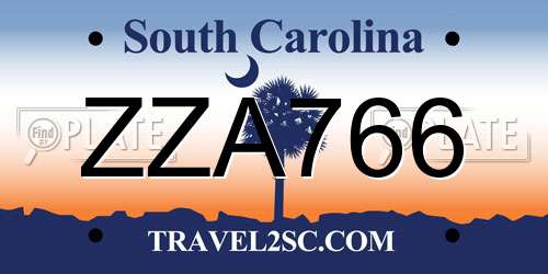 ZZA766 South Carolina License Plate